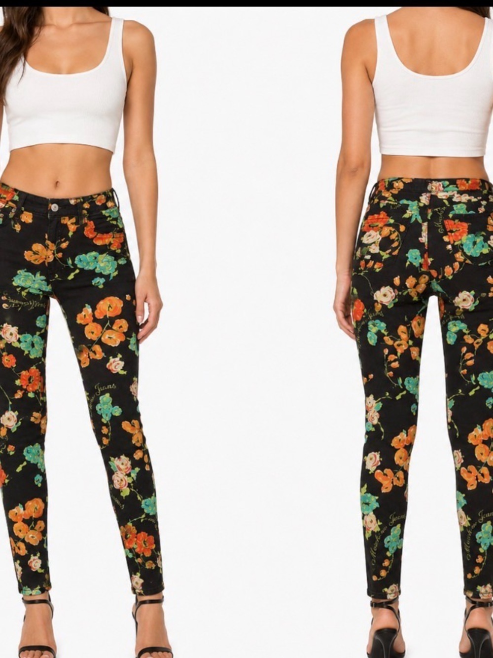 Moschino Jeans Floral Pants 32 Vintage Y2K Brown Orange Artsy boho luxury retro
